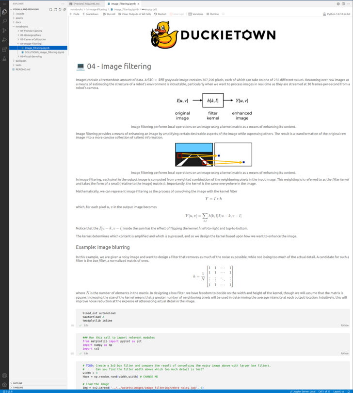 Jupyter notebook showing image filtering example