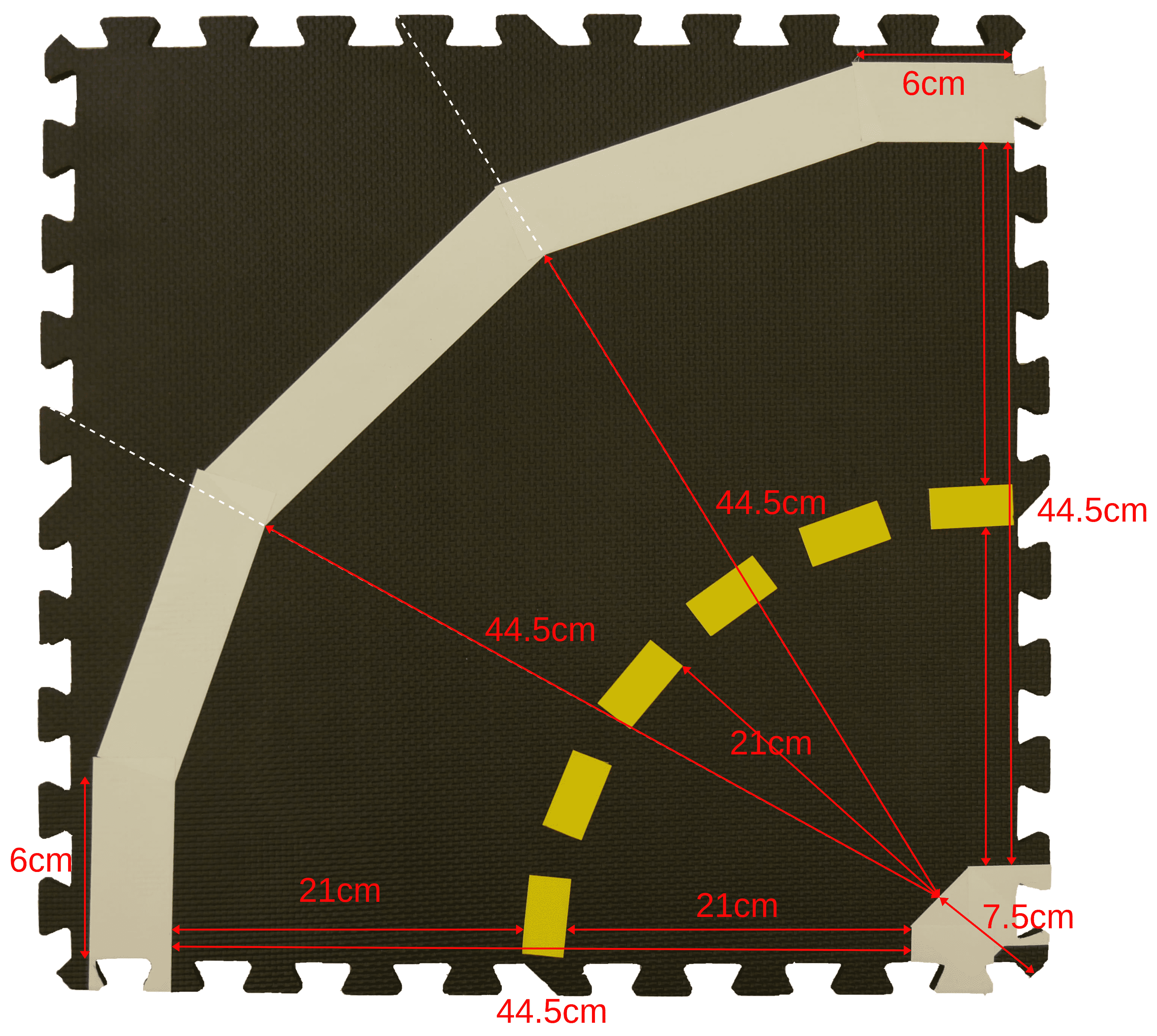 Assembled curved Duckietown tile with measurements