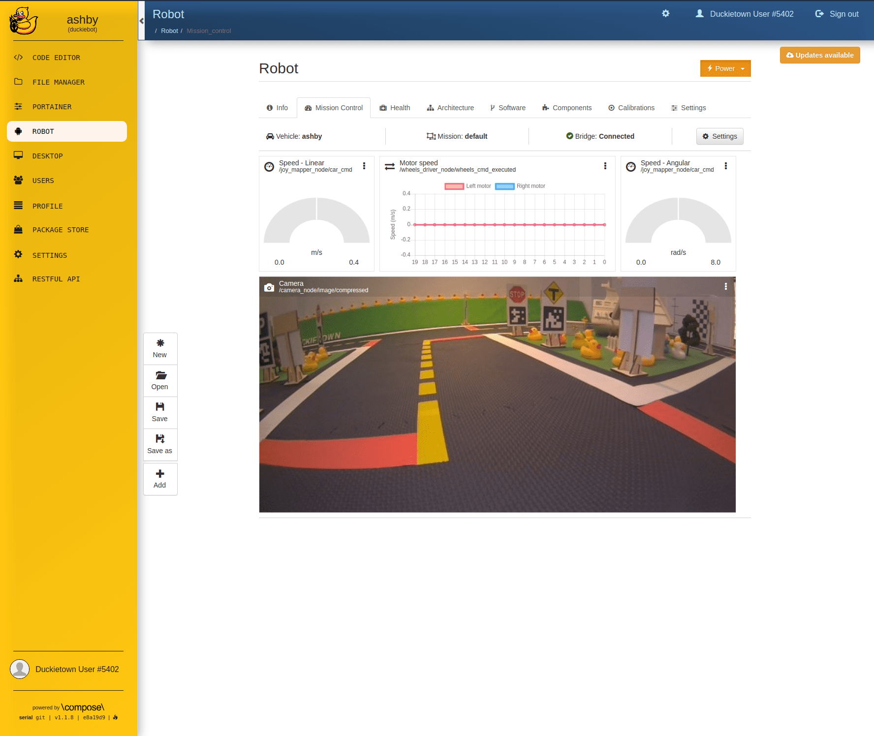 The Mission Control tab on the Robot page of the Dashboard. of the Duckietown Duckiebot Dashboard